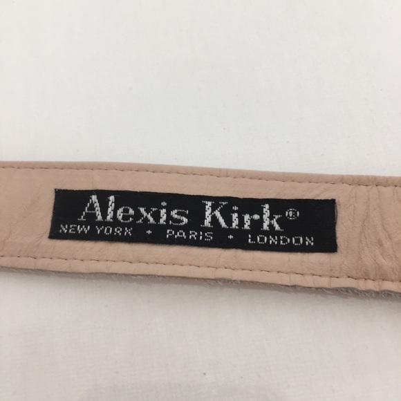 Vintage Alexis Kirk Thin Blush Pink Leather Belt Large Gold Buckle - Picture 3 of 12